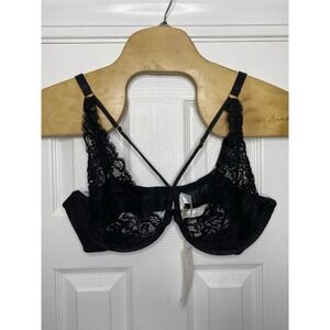 Wolf & Whistle Women's Abi High‎ Apex Lace Bra Black US 36DDD/F New